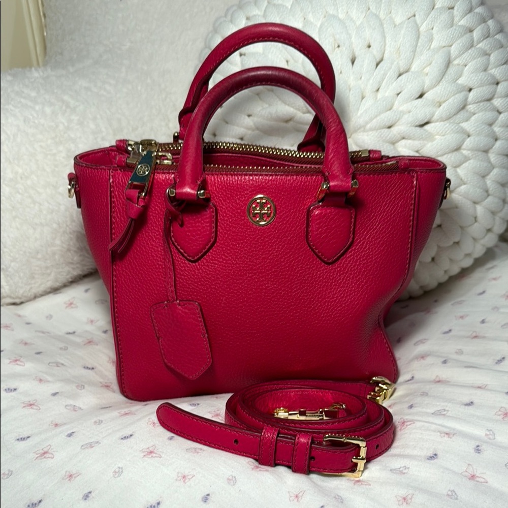 Tory Burch Pink Purse with Gold Accents